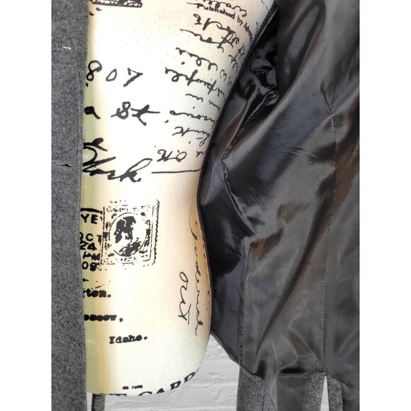 Vtg Harris Wallace Womens 8 Drk Gray Wool Blazer 4 Button Structured Mid Length - Picture 5 of 6